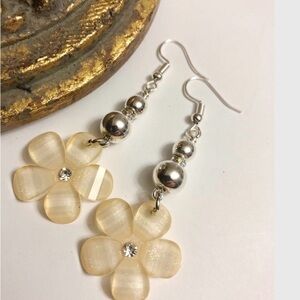 Elegant Silver and Cream Flower Earrings